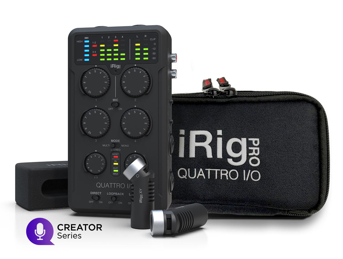 (Download) <br>4-input professional field recording interface and mixer with iRig XY mics, windscreen, power supply