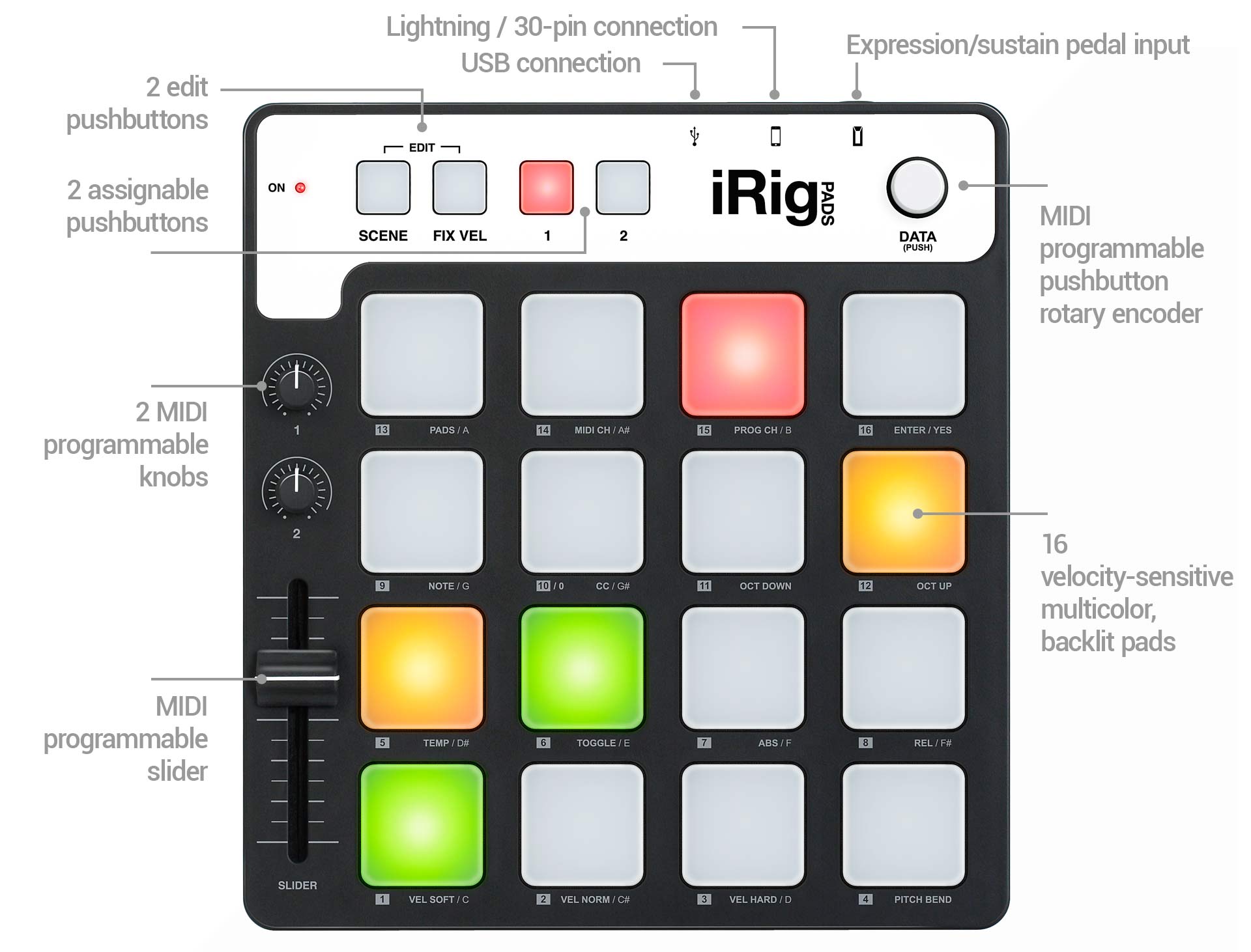 Commandes avant iRigPads