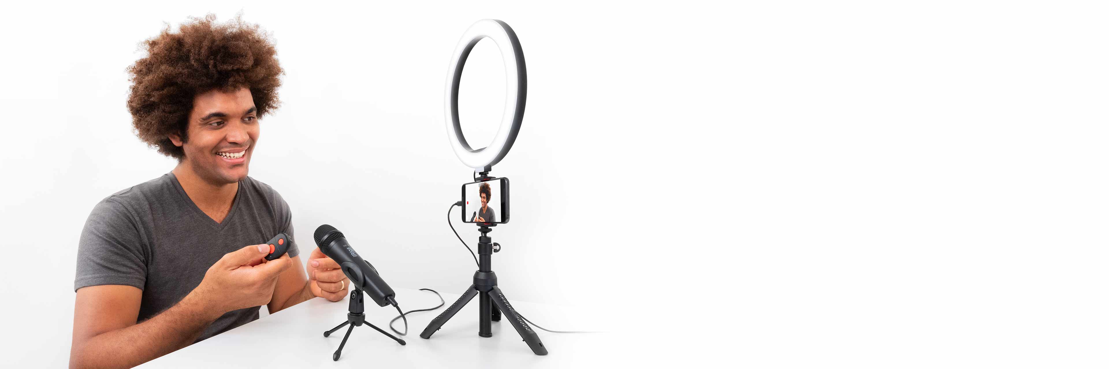 IK Multimedia iRig Video Creation Bundle, 10 LED Ring Light with  Adjustable Color, Phone Tripod Stand & Microphone HD, All Smartphone  Compatiblity