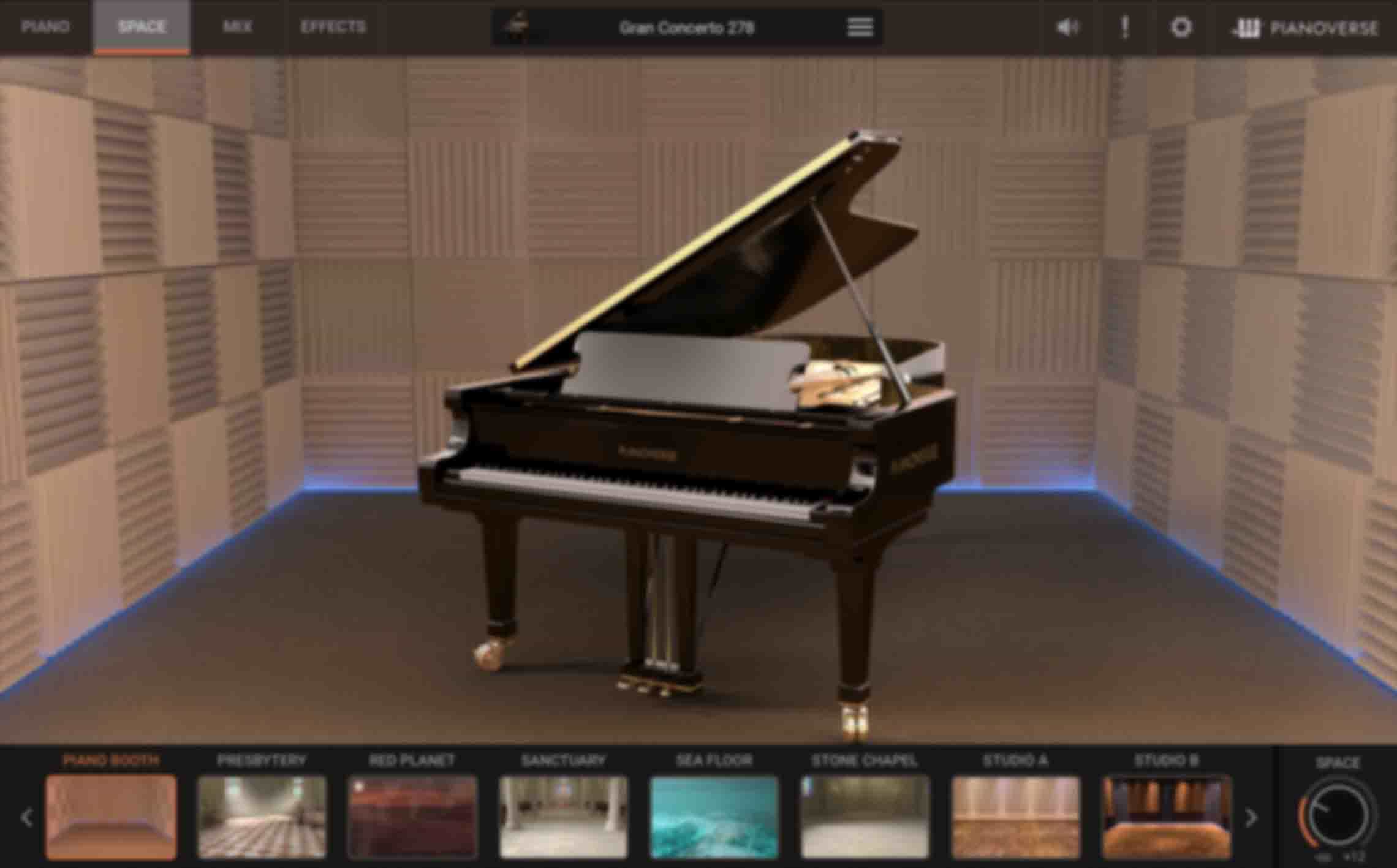 Piano Booth - A small, treated recording booth with minimal ambience to add warmth and body.